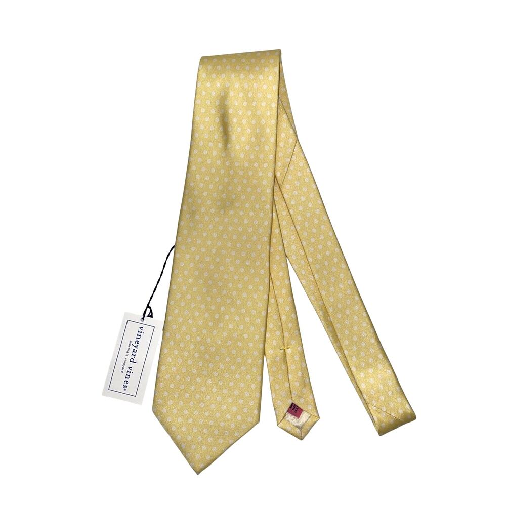 NWT Vineyard Vines Silk Yellow Tie With White Polka Dots USA Made 59”X3.75”